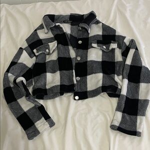 Women’s Black and White Checkered Jean Jacket